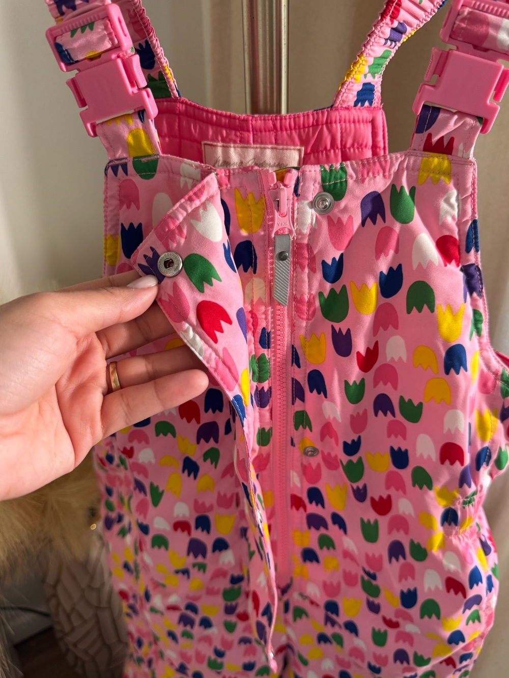 Hanna Andersson Kids Pink Tulip Waterproof Insulated Snow Bib Overalls - Picture 3 of 9